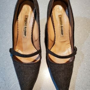 Manolo Blahnik Mary-Jane Pumps, Gray, Size 37.5